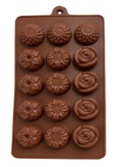 Molde Para Chocolate De Silicón: Rosa, Girasol, Crisantemo Ø3cm