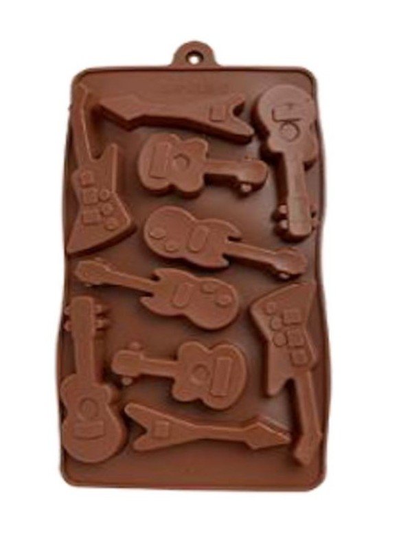 Molde De Silicón Para Chocolate Guitarras 20x10cm