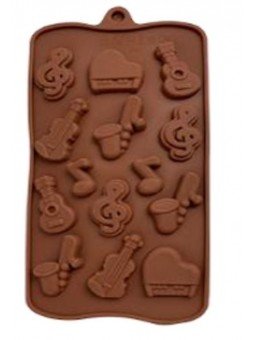 Molde De Silicón Para Chocolate Instrumentos Musicales 14 Cav 21x10cm