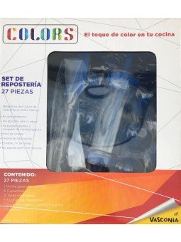 Set De Repostería Colors: Molde Silicón Muffins, Capacillos, Tazas y Cucharas Medidoras Y Jeringa Decoradora