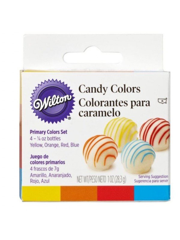 Colorantes Para Caramelo o Chocolate Wilton 4 Pzs Amarillo, Naranja, Rojo y Azul