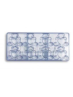 Molde De Plastico Compacto Para Chocolate Osito Corazón 8 Cavidades 6X6X1 cm