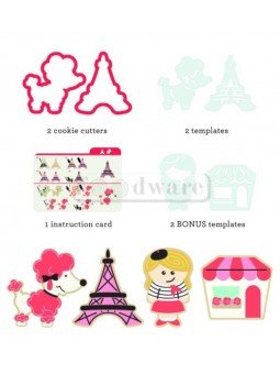 Cortadores De Galleta Torre Eiffel y Perrito Con 4 Esténciles