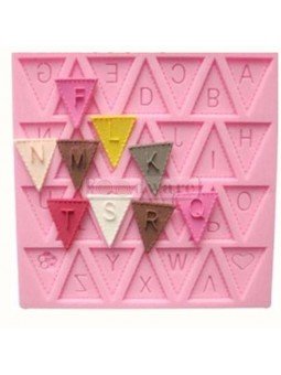 Molde Silicón Fondant Banderines Con Letras 10x10 cm