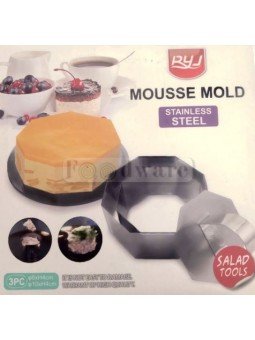 Aro Para Mousse Octágono 2 pzs + Prensa 9.5 y 7.5 cm Acero Inox. Altura 4cm