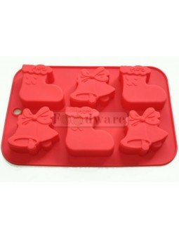 Molde De Silicón Para Pastelitos Navideños: Bota y Campana 6 Cavidades 25x17cm