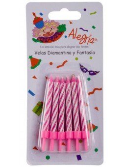 Vela Para Pastel Caramelo Diamantina Rosa 12 Pzs
