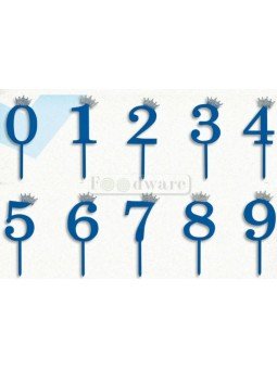 Cake Topper Decoración De Acrílico Para Pastel De Número Azul Con Corona 10 CM 1 pz