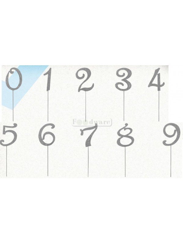 Cake Topper Decoración De Acrílico Para Pastel De Número Metal Diamante Plata 7 CM 1 Pz