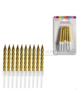 Vela Para Pastel Espiral Dorado Con Base 10Pz