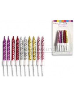 Vela Para Pastel Espiral Colores Metal Con Base 10Pz