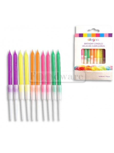 Vela Para Pastel Colores Neon 5.5Cm Con Base 10Pz