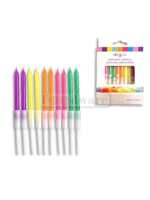 Vela Para Pastel Colores Neon 5.5Cm Con Base 10Pz