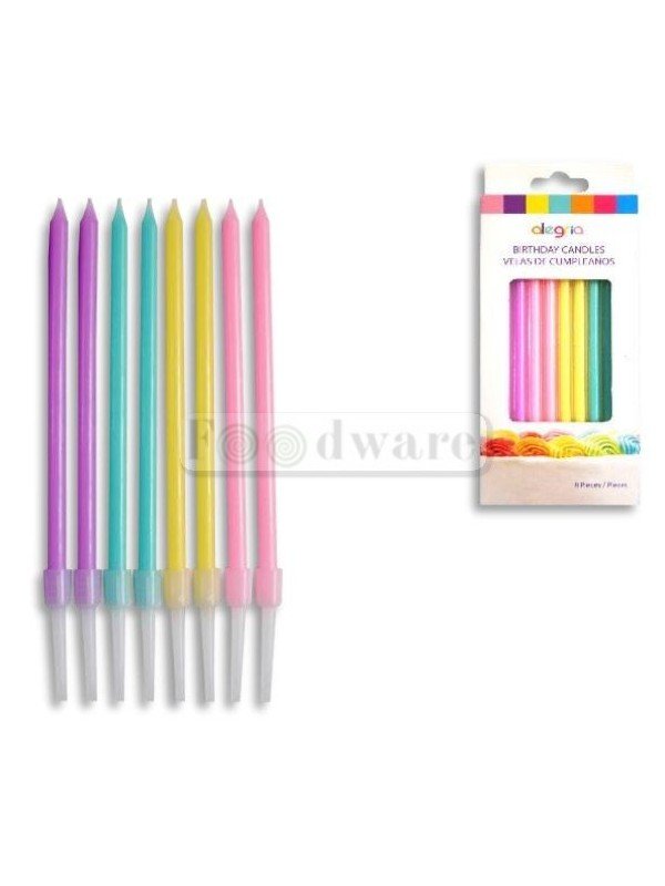 Vela Para Pastel Con Base Morada Azul Rosa 11Cm 8Pz