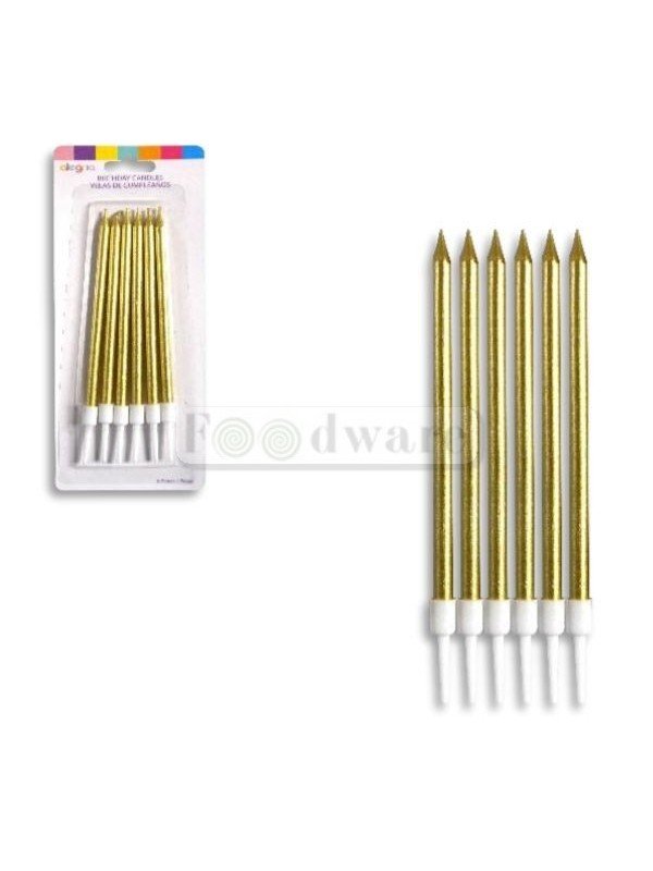 Vela Para Pastel Dorada 10.5Cm Con Base 6Pz