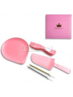 Jgo Pastel Rosa Plato Tenedor Pala Vela