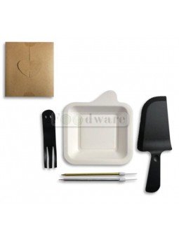 Jgo Pastel Negro Plato Tenedor Pala Vela