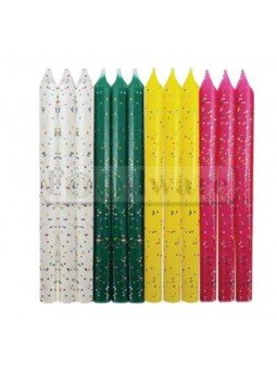 Vela Para Pastel Blanca Verde Rosa Amarillo Con Brillos 12 Pzs