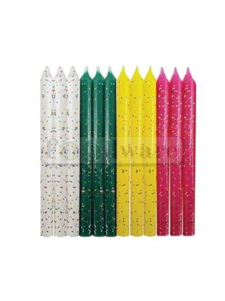 Vela Para Pastel Blanca Verde Rosa Amarillo Con Brillos 12 Pzs