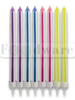 Vela Para Pastel Franjas Verde Rosa Azul Con Base 8 Pzs