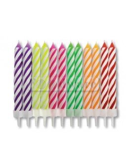 Vela Para Pastel Caramelo Color Neón Con Base 8 Cm 12 Pzs
