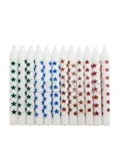Vela Para Pastel Blanca Impresa Estrellas 12 Pzs