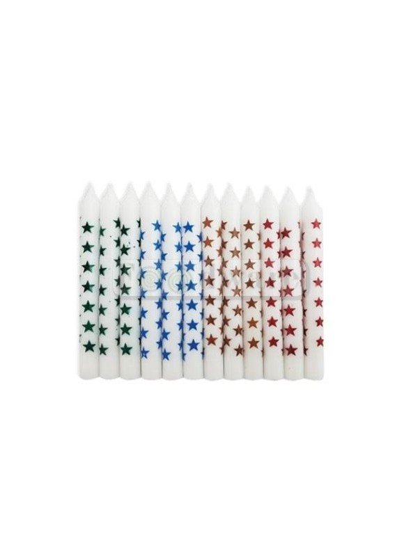 Vela Para Pastel Blanca Impresa Estrellas 12 Pzs