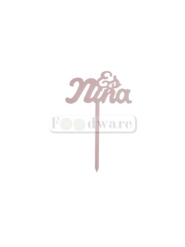 Cake Topper Decoración Para Pastel De Acrílico Mensaje "Es Niña" Color Rosa Con Brillos 15X9 Cm