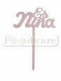 Cake Topper Decoración Para Pastel De Acrílico Mensaje "Es Niña" Color Rosa Con Brillos 15X9 Cm