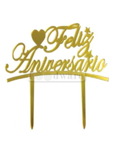 Cake Topper Decoración Para Pastel De Acrílico Feliz Aniversario Dorado Cora