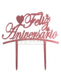 Cake Topper Decoración Para Pastel De Acrílico Feliz Aniversario Rosa Metal