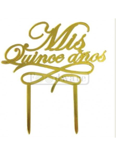 Cake Topper Decoración Para Pastel De Acrílico Mis Quince Años Dorado15X10Cm