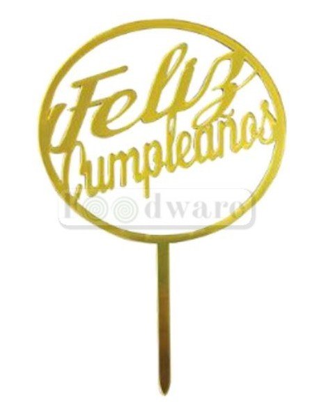Cake Topper Decoración Para Pastel De Acrílico Feliz Cumpleaños Dorado Aro