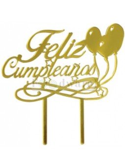 Cake Topper Decoración Para Pastel De Acrílico Feliz Cumpleaños Dorado Globo