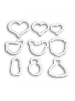 Cortadores De Galleta De Plástico: Boda, Pajaritos, Anillo Y Corazones 9 Pzs