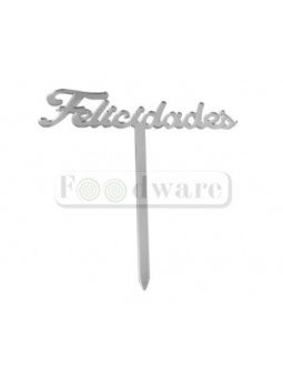 Cake Topper Decoración Para Pastel De Acrílico Mensaje "Felicidades" Color Plata 19X6 Cm