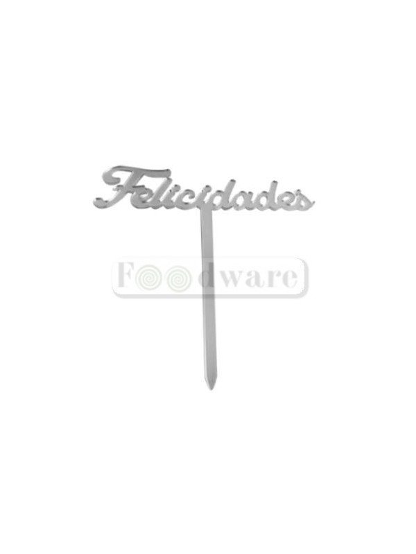 Cake Topper Decoración Para Pastel De Acrílico Mensaje "Felicidades" Color Plata 19X6 Cm