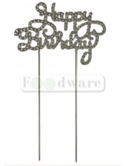 Cake Topper Decoración Para Pastel Metal Happy Birthday Garigol Plata