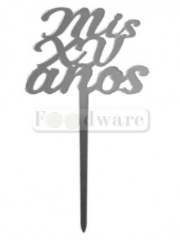 Cake Topper Decoración Para Pastel De Acrílico Mis Xv Años Plata 10X8Cm