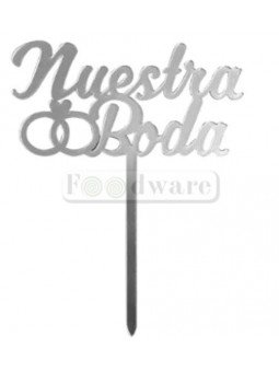 Cake Topper Decoración Para Pastel De Acrílico Nuestra Boda Plata Anillos