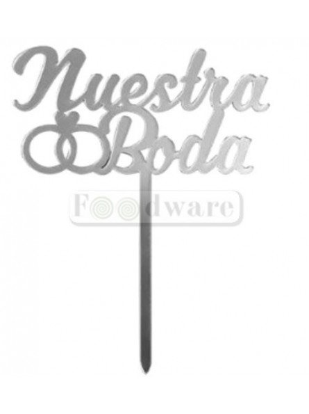 Cake Topper Decoración Para Pastel De Acrílico Nuestra Boda Plata Anillos
