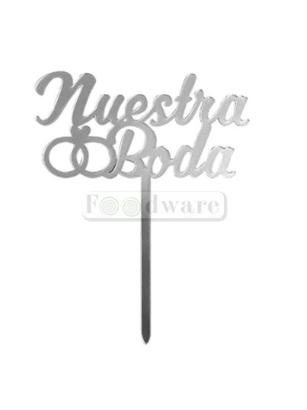 Cake Topper Decoración Para Pastel De Acrílico Nuestra Boda Plata Anillos