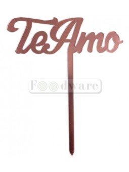 Cake Topper Decoración Para Pastel De Acrílico Te Amo Rosa Metalico 14X5Cm