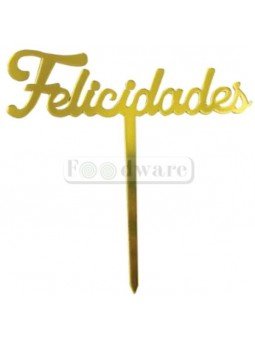 Cake Topper Decoración Para Pastel De Acrílico Felicidades Dorado 15X4.5Cm