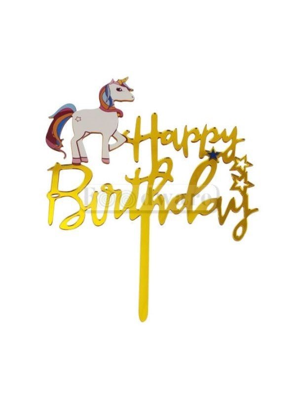 Cake Topper Decoración Para Pastel De Acrílico Happy Birthday Dorado Unicorn