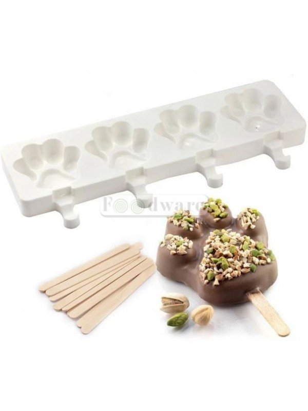 Molde Silicón Paleta Huellas De Perrito 4 Cavidades 36x14cm