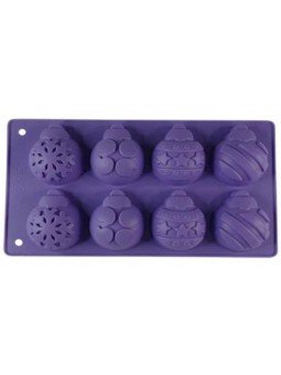 Molde De Silicón Media Esfera Navidad Decorada 8 Cavidades Ø 6cm