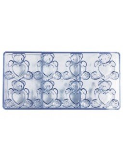 Molde De Plastico Compacto Para Chocolate Osito Corazón 8 Cavidades 6X6X1 cm