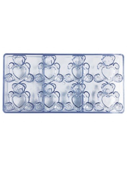 Molde De Plastico Compacto Para Chocolate Osito Corazón 8 Cavidades 6X6X1 cm