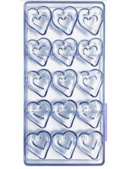 Molde Para Chocolate Corazones Plástico Rígido 15 Cav 14x27.5cm